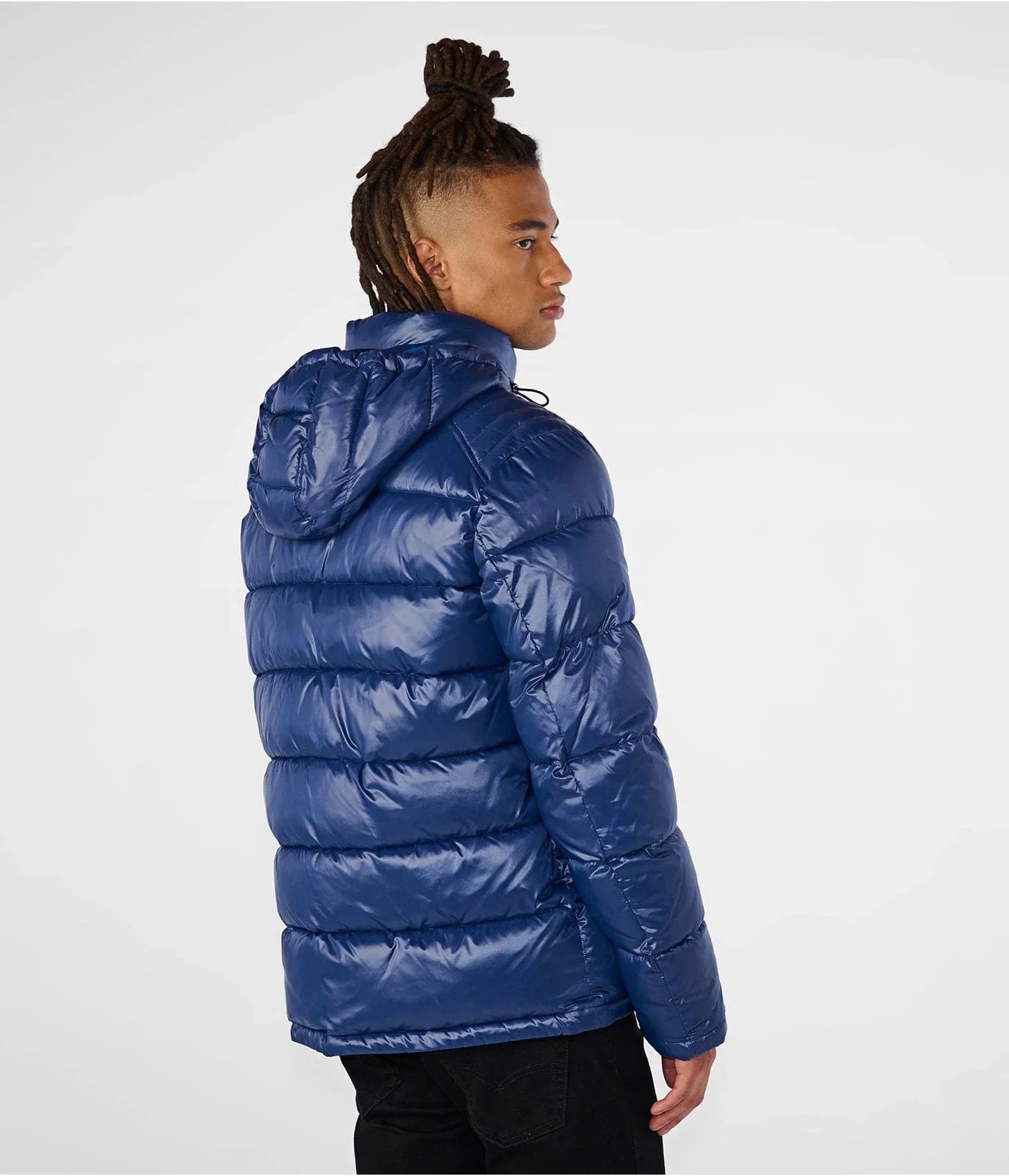 Men’s Blue Puffer Jacket with Removable Hood – Lightweight Winter Coat