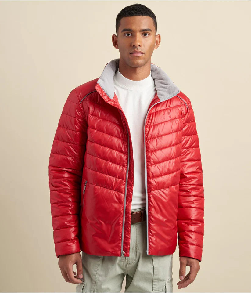 Men’s Puffer Jacket in Red with Removable Hood