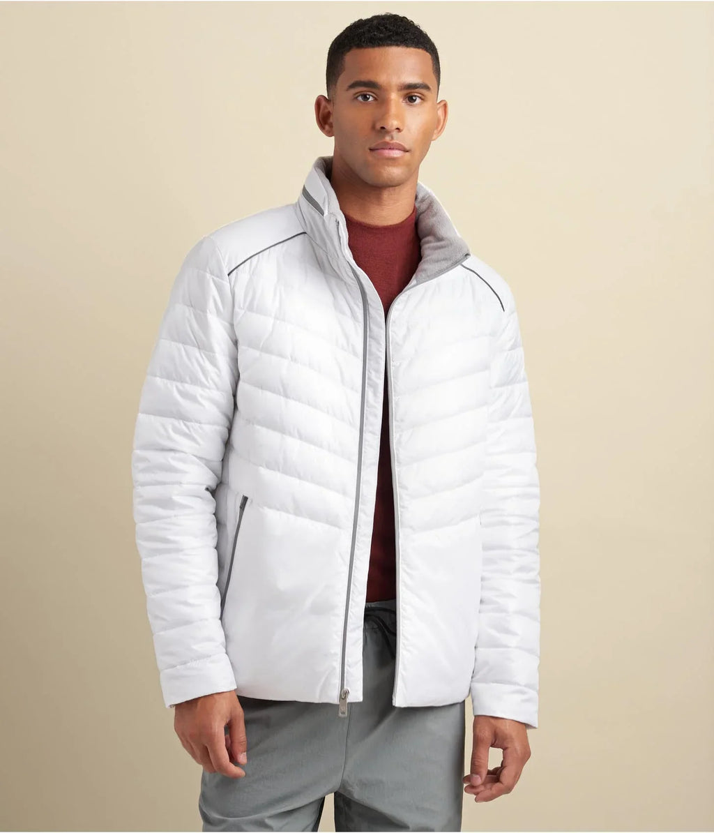 Men’s White Puffer Jacket with Removable Hood – Lightweight Winter Coat