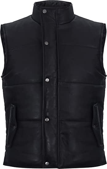 Urban Puffer Leather Vest – Jet Black