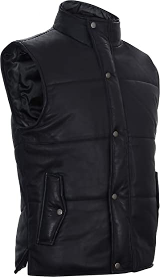 Urban Puffer Leather Vest – Jet Black