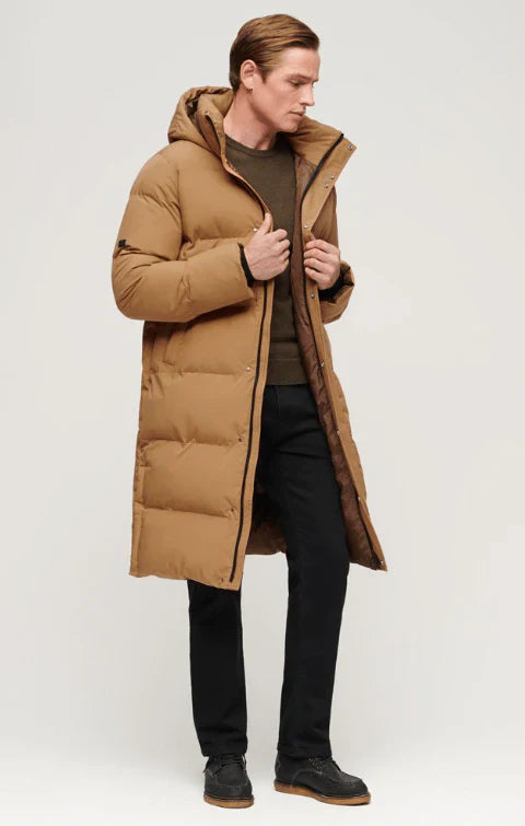 Shop Best Men's Puffer Trench Coat In Brown With Removable Hood