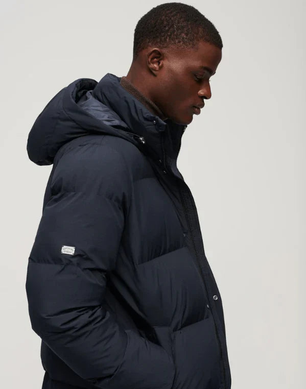 Men's Puffer Trench Hooded Coat in Royal Blue