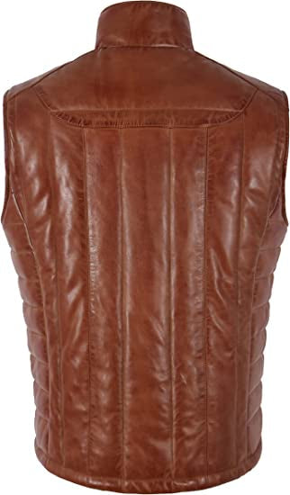 Men's Brown Quilted Puffer Leather Vest