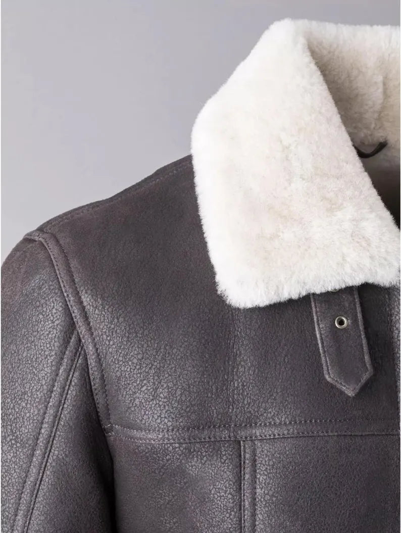Men’s Rare Vintage Black Shearling Leather Bomber Jacket – Handmade Soft Faux Fur Gift Item