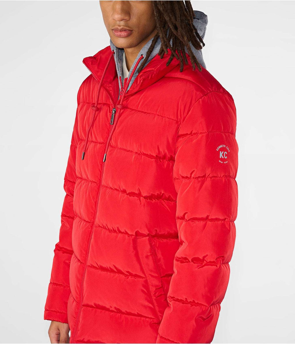 Men’s Red Puffer Jacket with Removable Hood – Lightweight Winter Outerwear