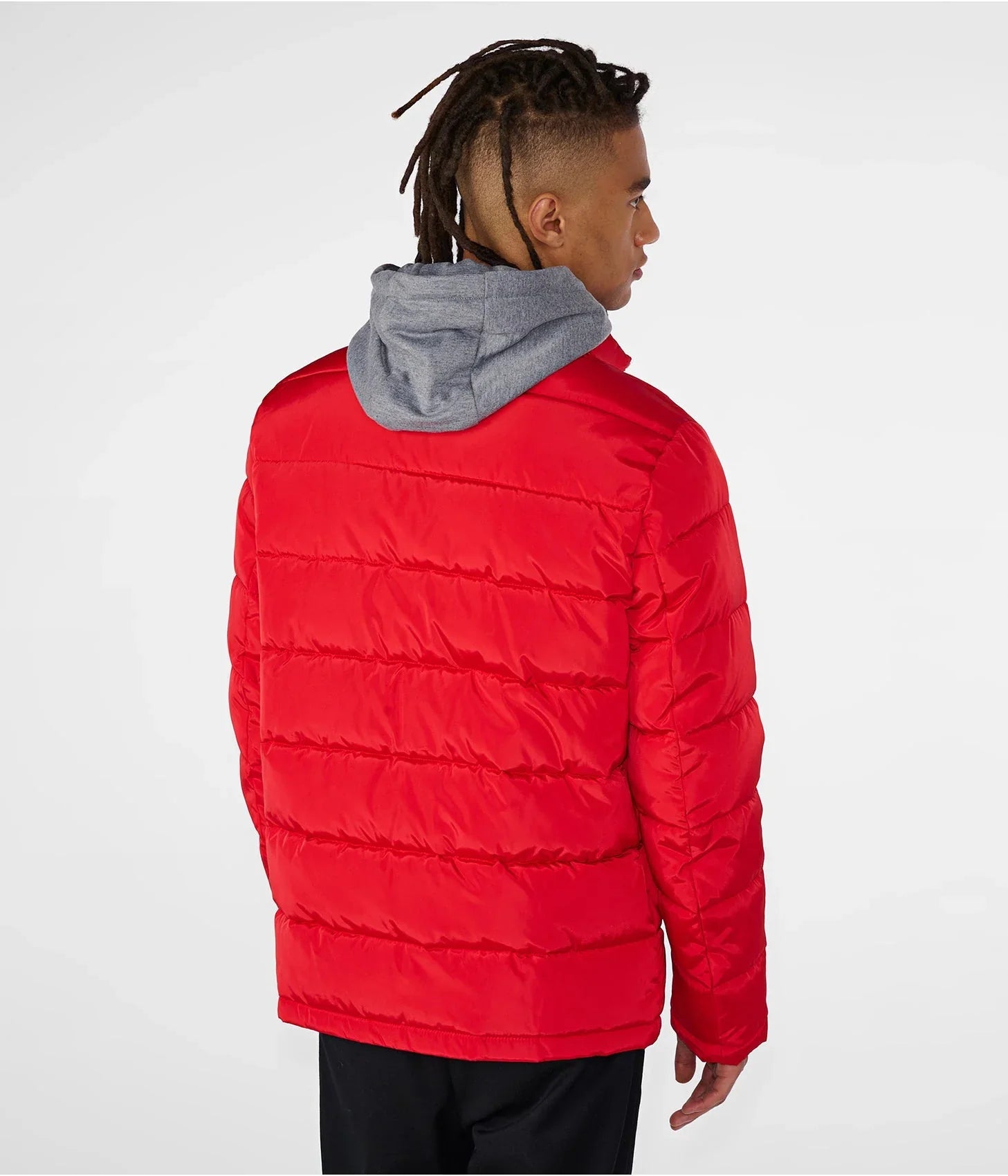 Men’s Red Puffer Jacket with Removable Hood – Lightweight Winter Outerwear