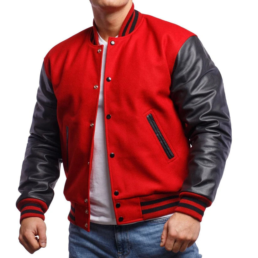 Red & Black Leather Varsity Jacket for Men – Bold Streetwear Style