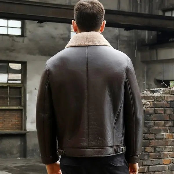Men's Shearling Aviator Leather Jacket in Coffee Brown