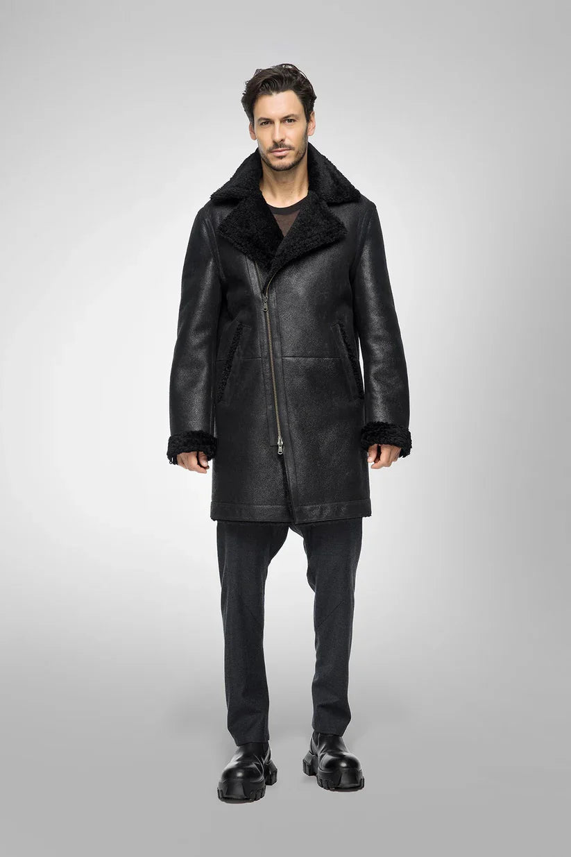 Men's Shearling B7 Bomber Leather Coat in Black