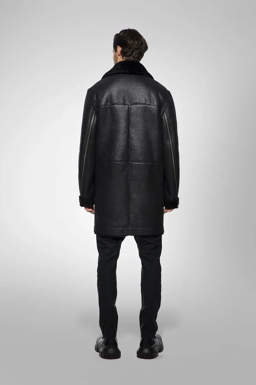 Men's Shearling B7 Bomber Leather Coat in Black