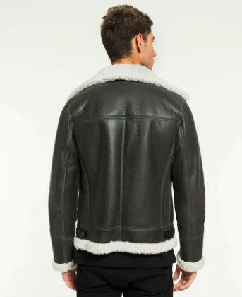 Men’s Shearling Fur Leather Jacket in Black