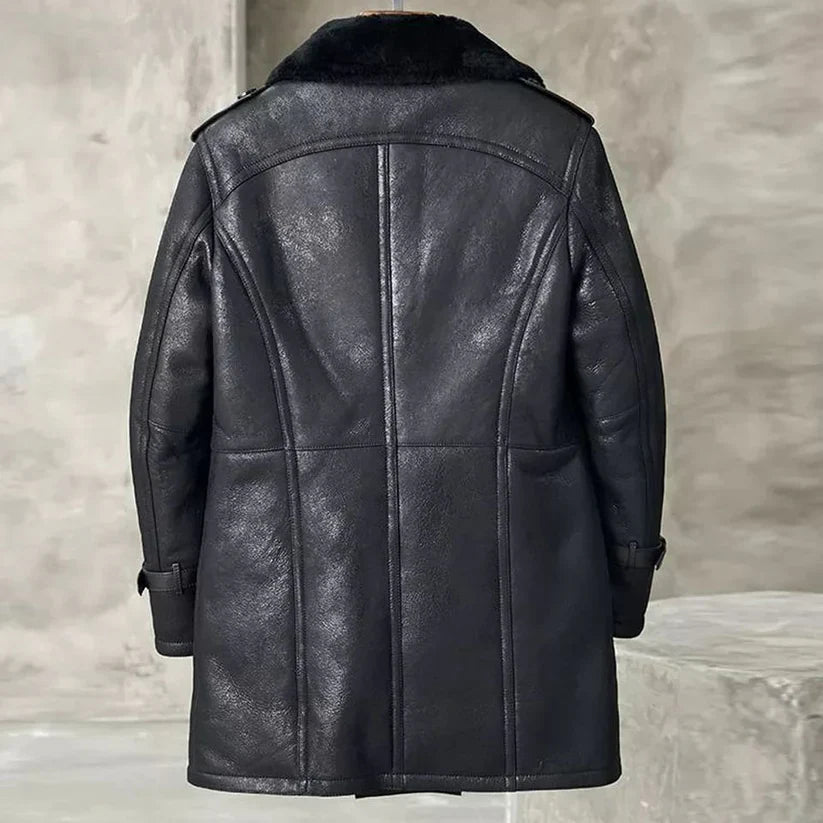 Men’s Shearling Leather Coat in Black
