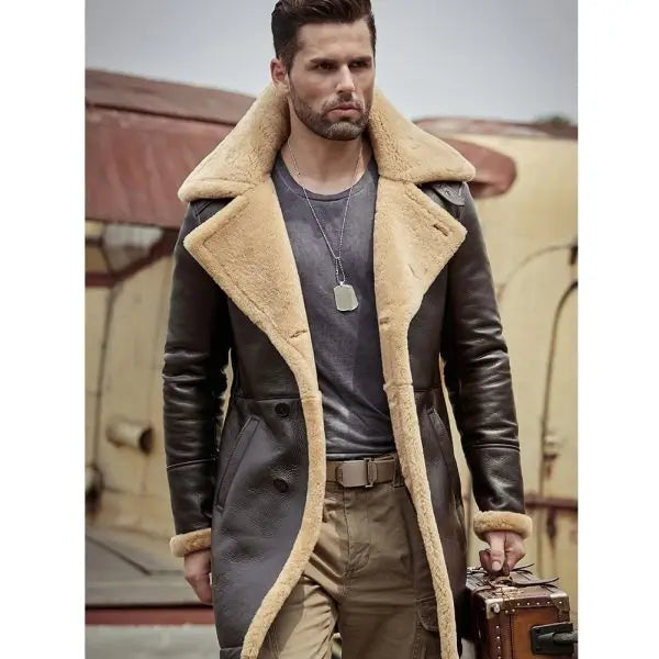 Men’s Dark Brown Shearling Leather Coat