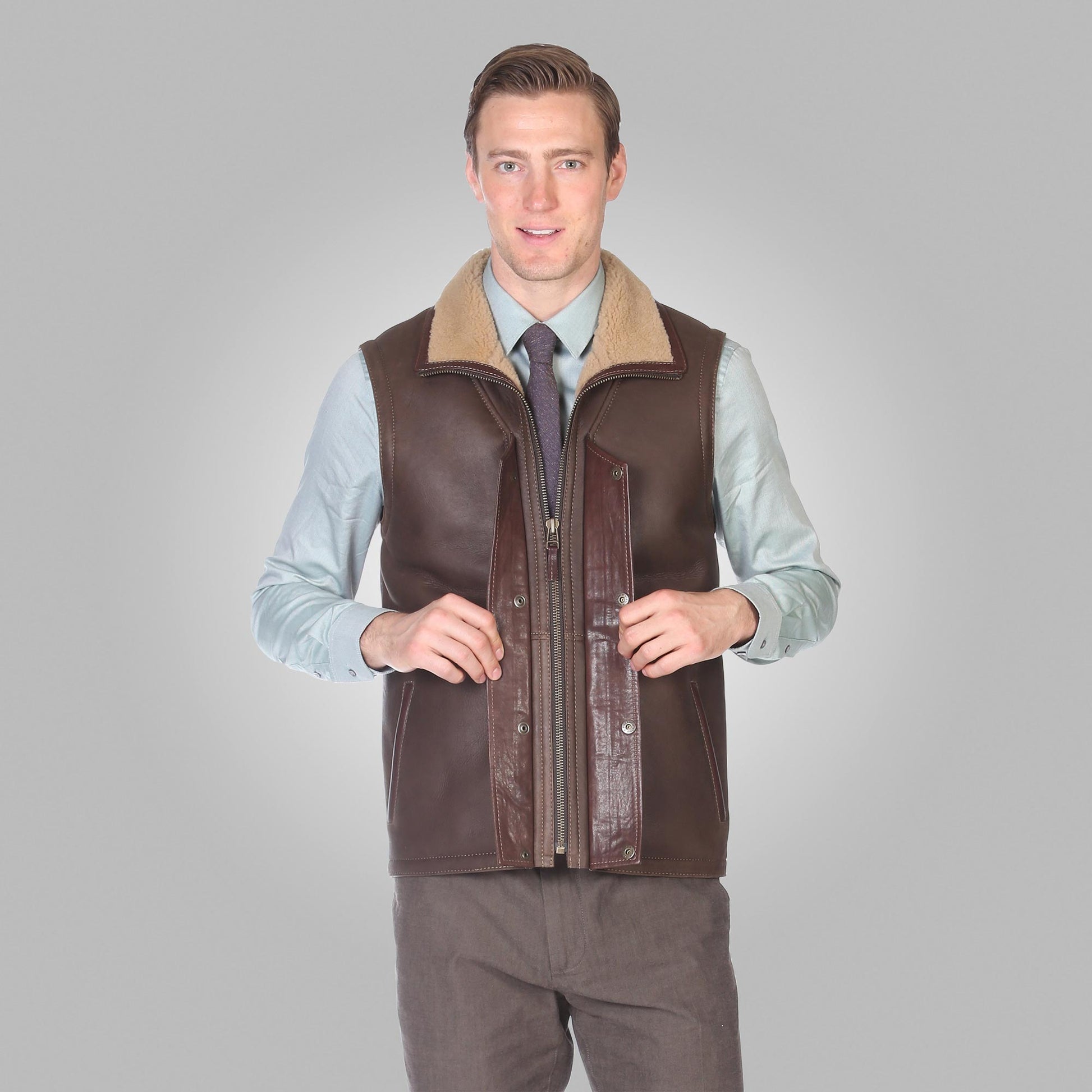 Heritage Shearling Leather Vest – Chocolate Brown