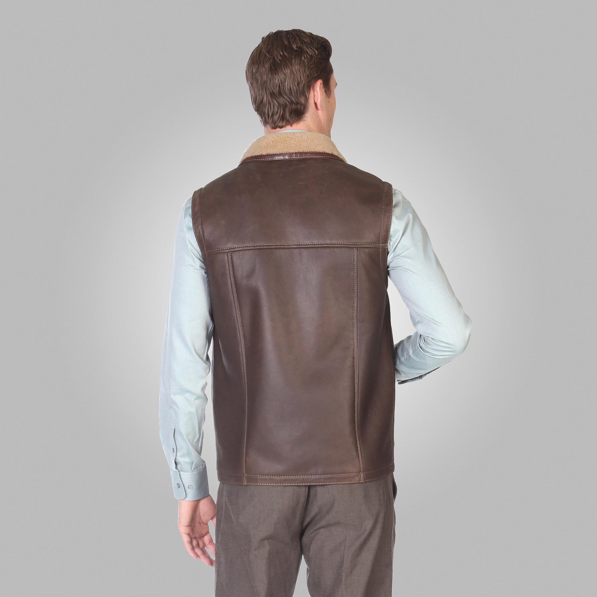 Men’s Chocolate Brown Shearling Leather Vest – Warm & Stylish Winter Vest