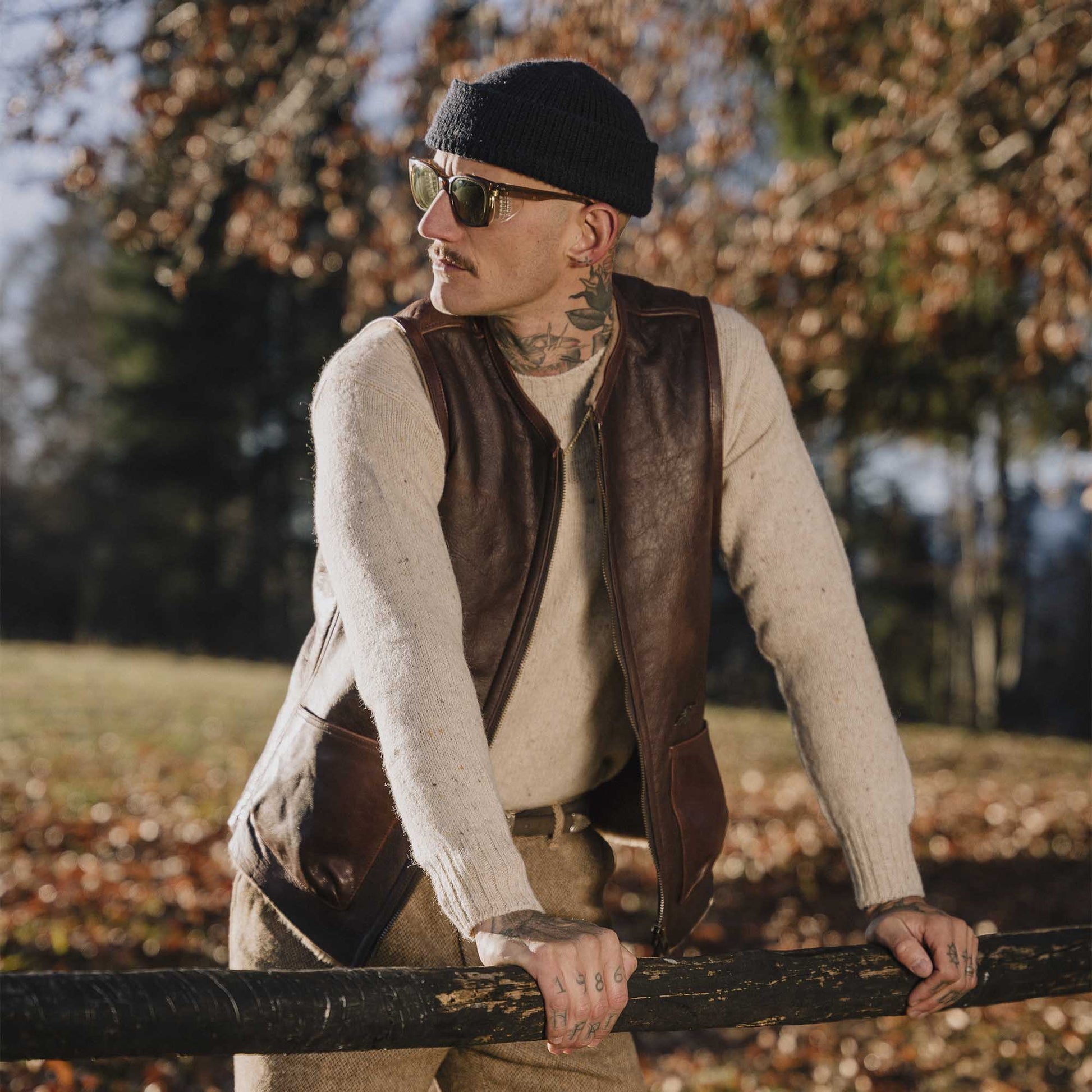 Men's Chocolate Brown Shearling Leather Vest with Crackle Texture