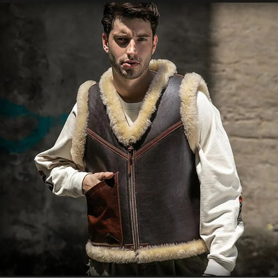 Men's Dark Brown Shearling Leather Vest