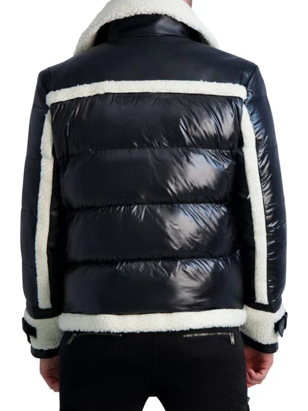 Men’s Shearling Puffer Leather Jacket in Black