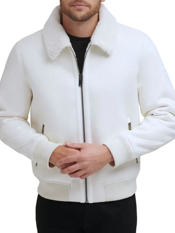 Buy Men’s Sheepskin Bomber Leather Jacket in White