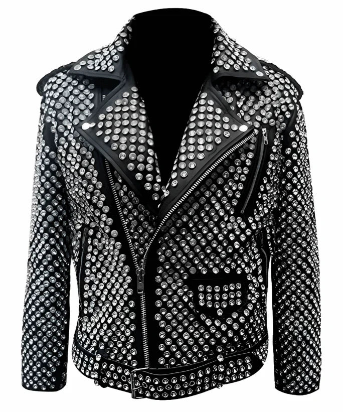 Men's Black Studded Biker Leather Jackets