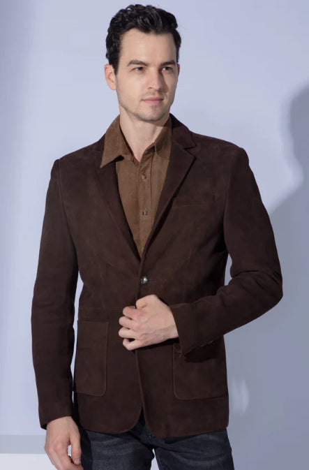 Men’s Dark Brown Suede Leather Blazer