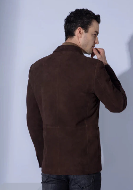 Men’s Dark Brown Suede Leather Blazer