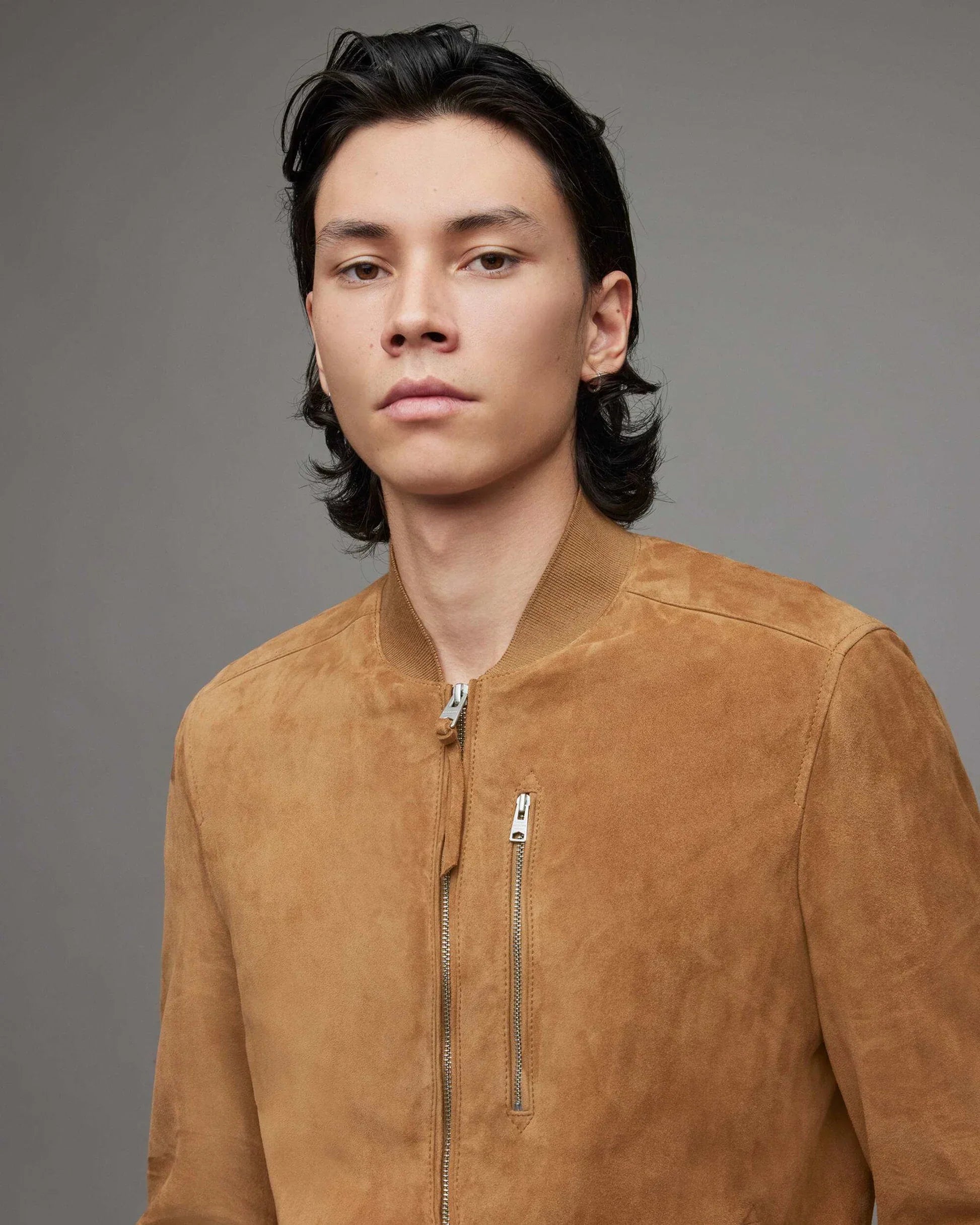 Men’s Brown Suede Leather Bomber Jacket – Classic Lightweight Outerwear