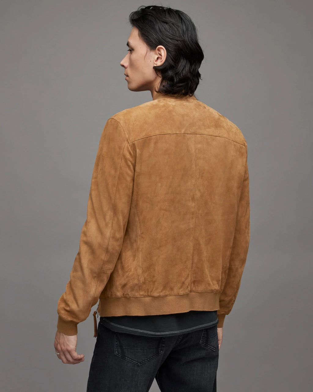 Men’s Brown Suede Leather Bomber Jacket – Classic Lightweight Outerwear