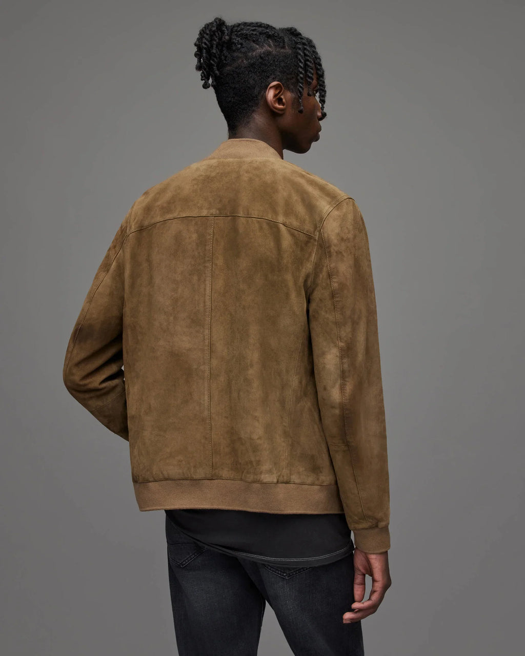 Men’s Tan Brown Suede Leather Bomber Jacket – Classic Lightweight Outerwear