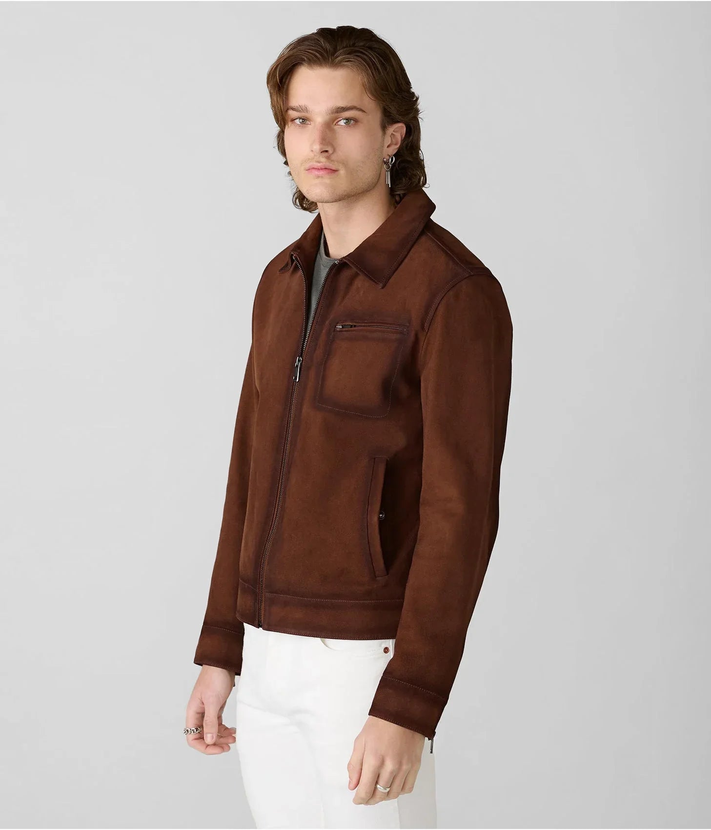 Men’s Dark Brown Suede Leather Jacket – Classic Casual Outerwear for Men