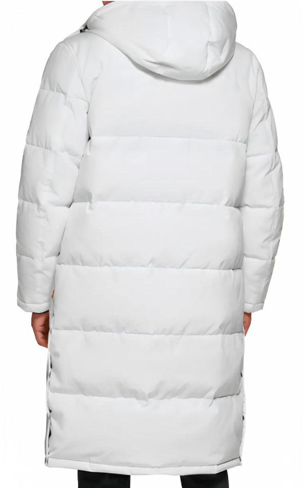 Men’s White Trench Puffer Coat with Hood
