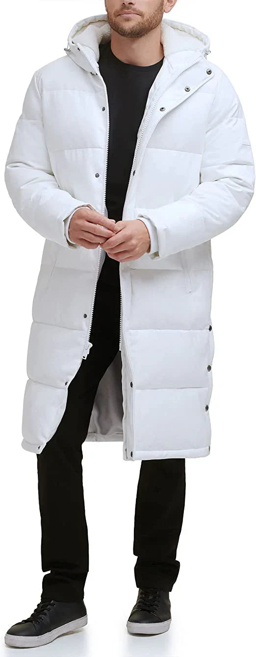 Men's Trench Puffer Leather Coat in White
