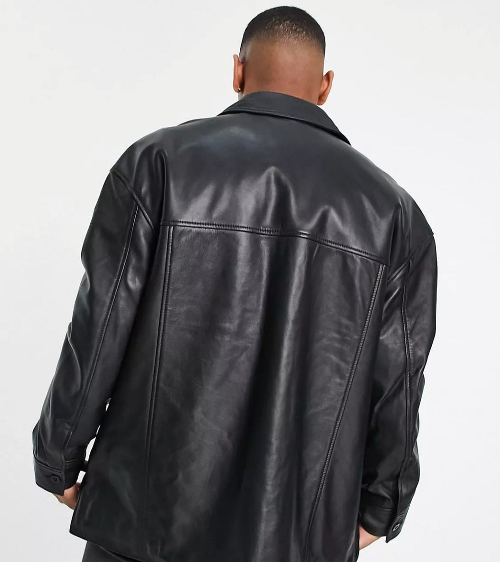 Men’s Black Trucker Leather Shirt