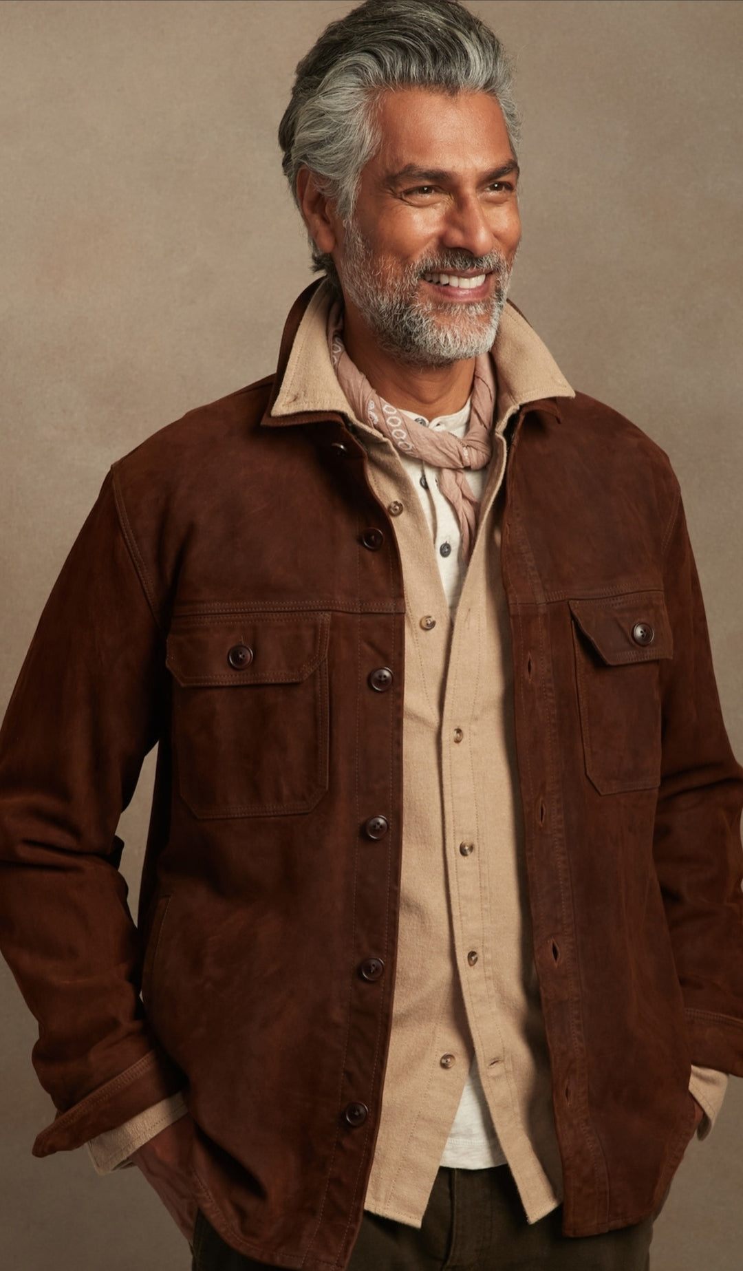 Men’s Dark Brown Suede Trucker Leather Shirt