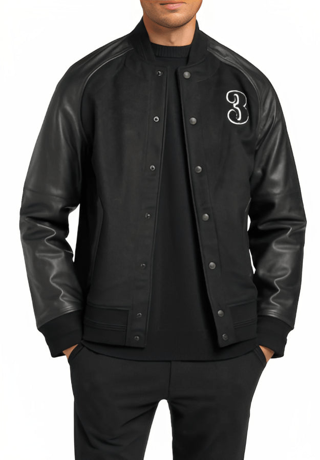 Men’s Black Varsity Bomber Leather Jacket
