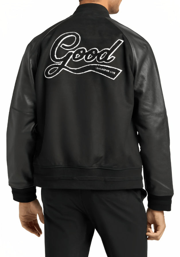 Men’s Black Varsity Bomber Leather Jacket