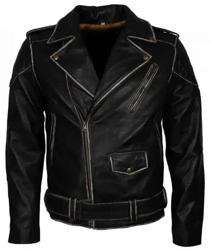 Men’s Vintage Biker Leather Jacket in Black