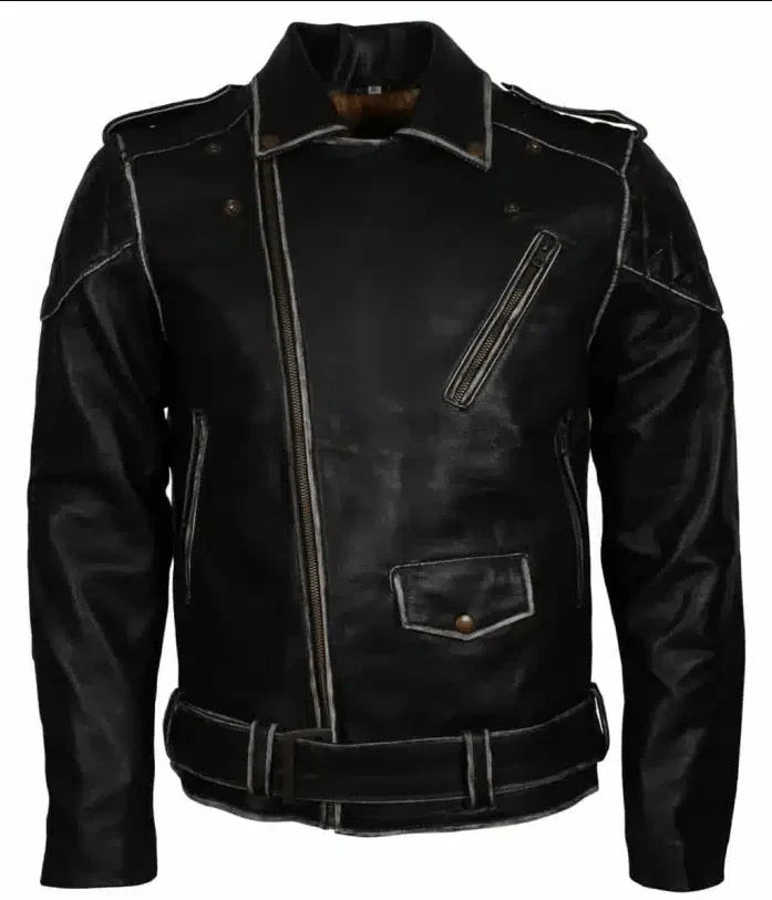 Men’s Vintage Biker Leather Jacket in Black