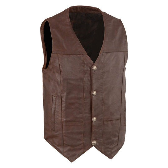 Men’s Dark Brown Vintage Biker Leather Vest – Classic Motorcycle Style