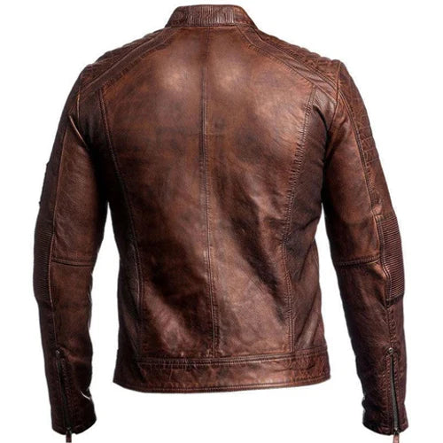 Men’s Vintage Brown Café Racer Biker Jacket – Genuine Leather Classic