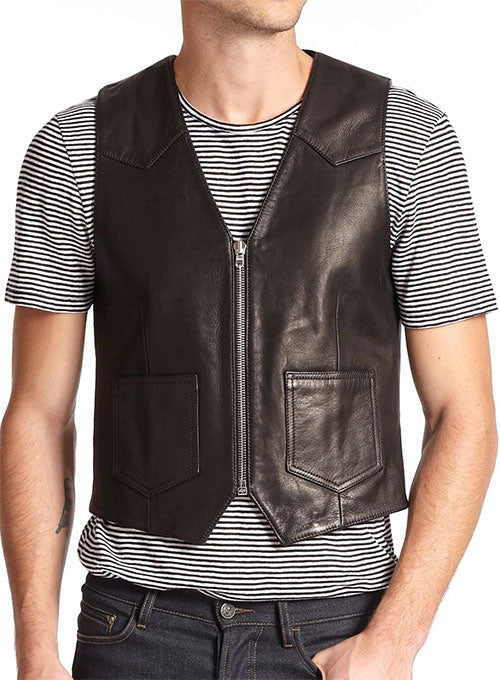 Men's Black Vintage Mini Biker Leather Vest