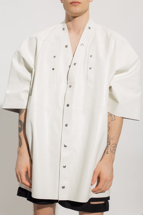 Men’s White Oversized Leather Half Sleeve Shirt