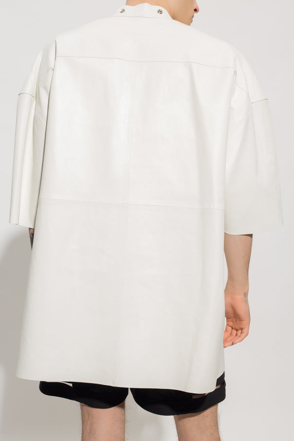 Men’s White Oversized Leather Half Sleeve Shirt