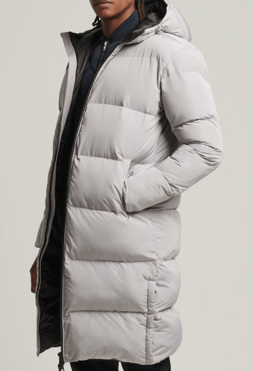 White Trench Puffer Leather Coat for Men