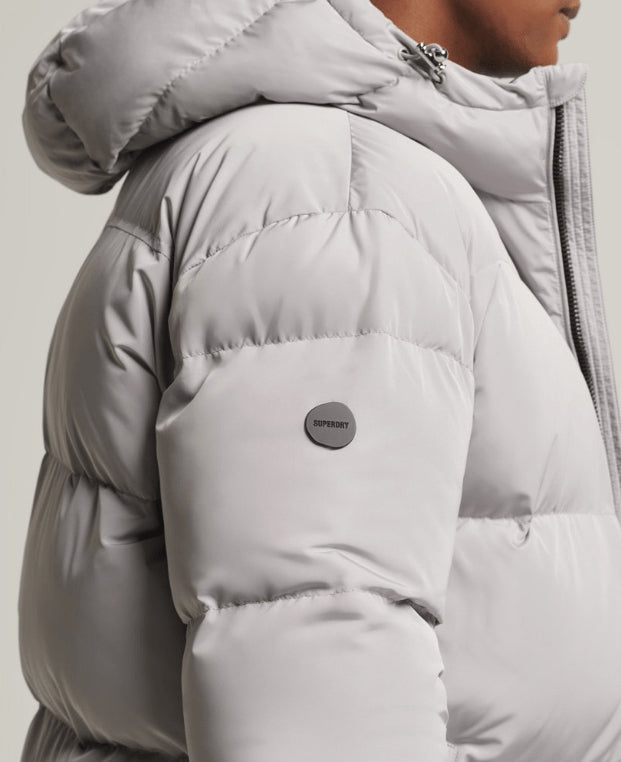 White Trench Puffer Leather Coat for Men