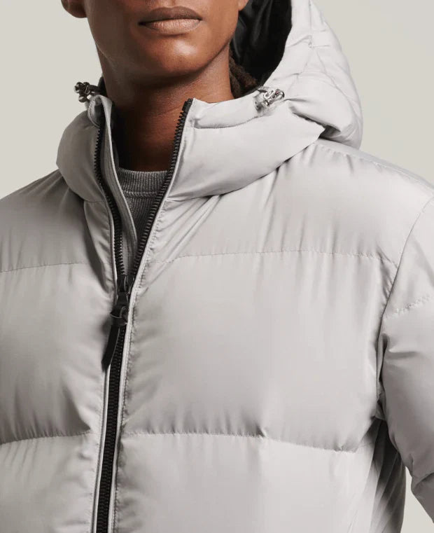 Men's White Trench Puffer Leather Coat
