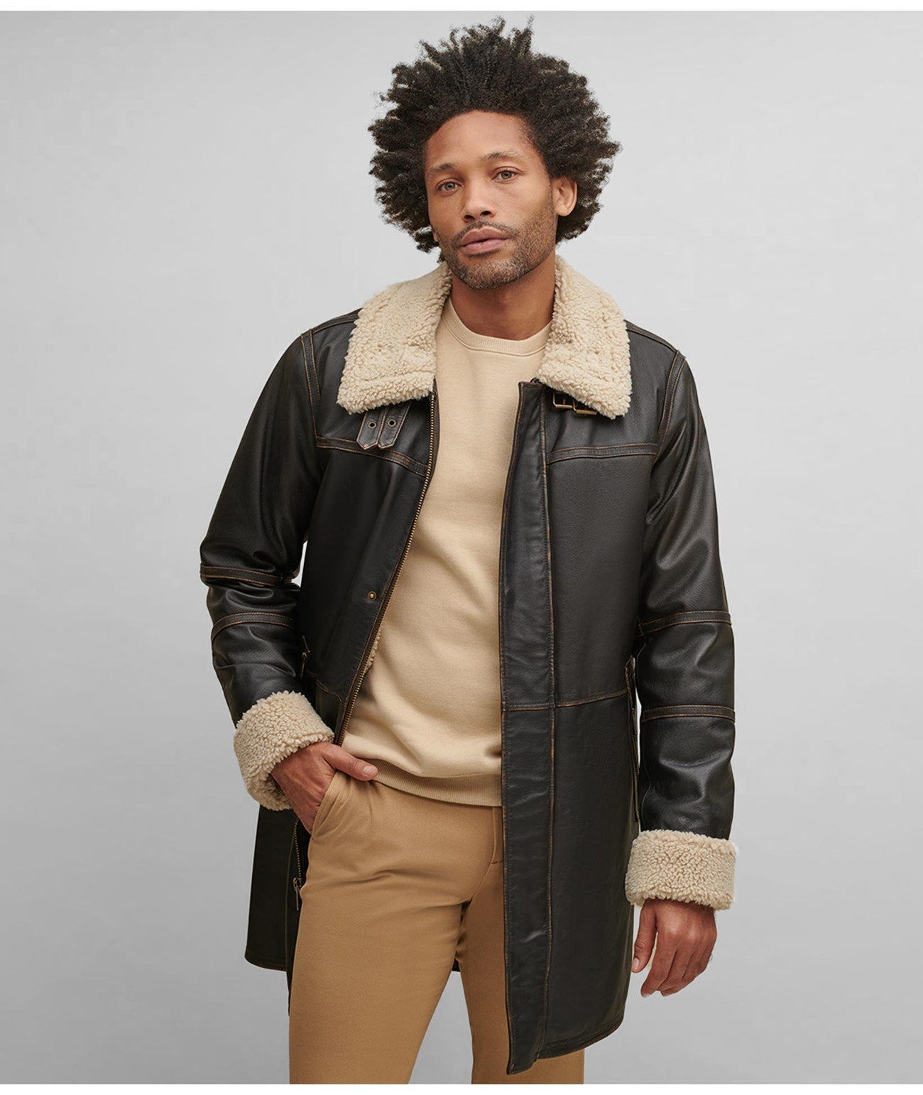 Men’s B7 Dark Brown Shearling Leather Coat