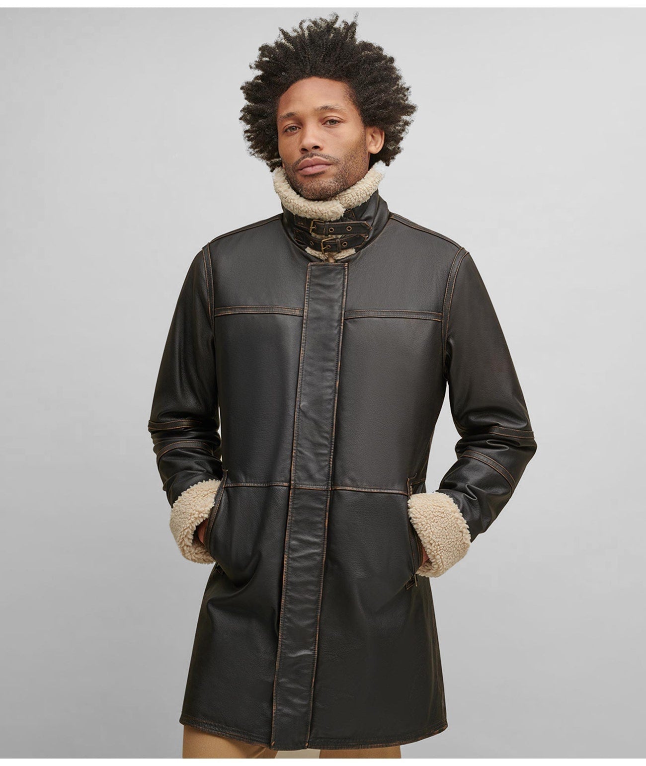 Men’s B7 Dark Brown Shearling Leather Coat