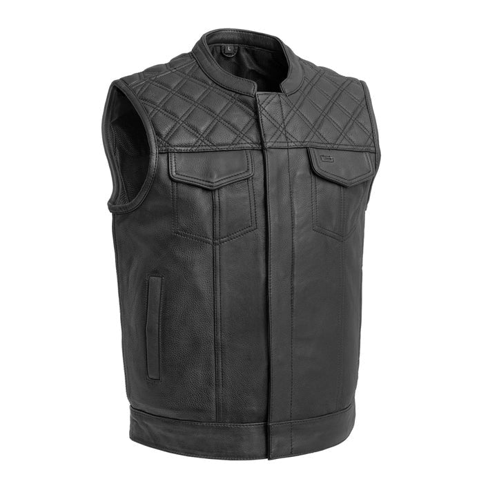 Men's Black Quilted Leather Biker Vest